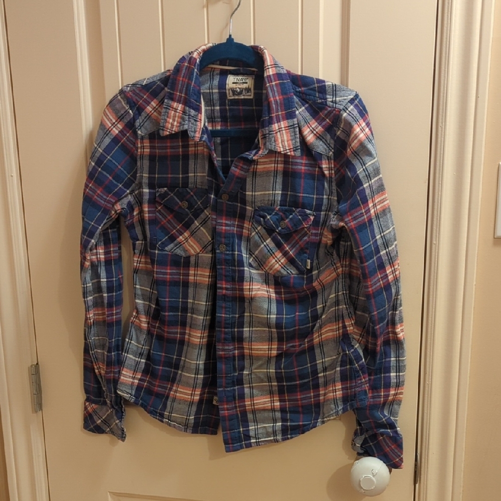 TNA Sz. Large Classic Fit Plaid Shirt - Blue, Red, Yellow